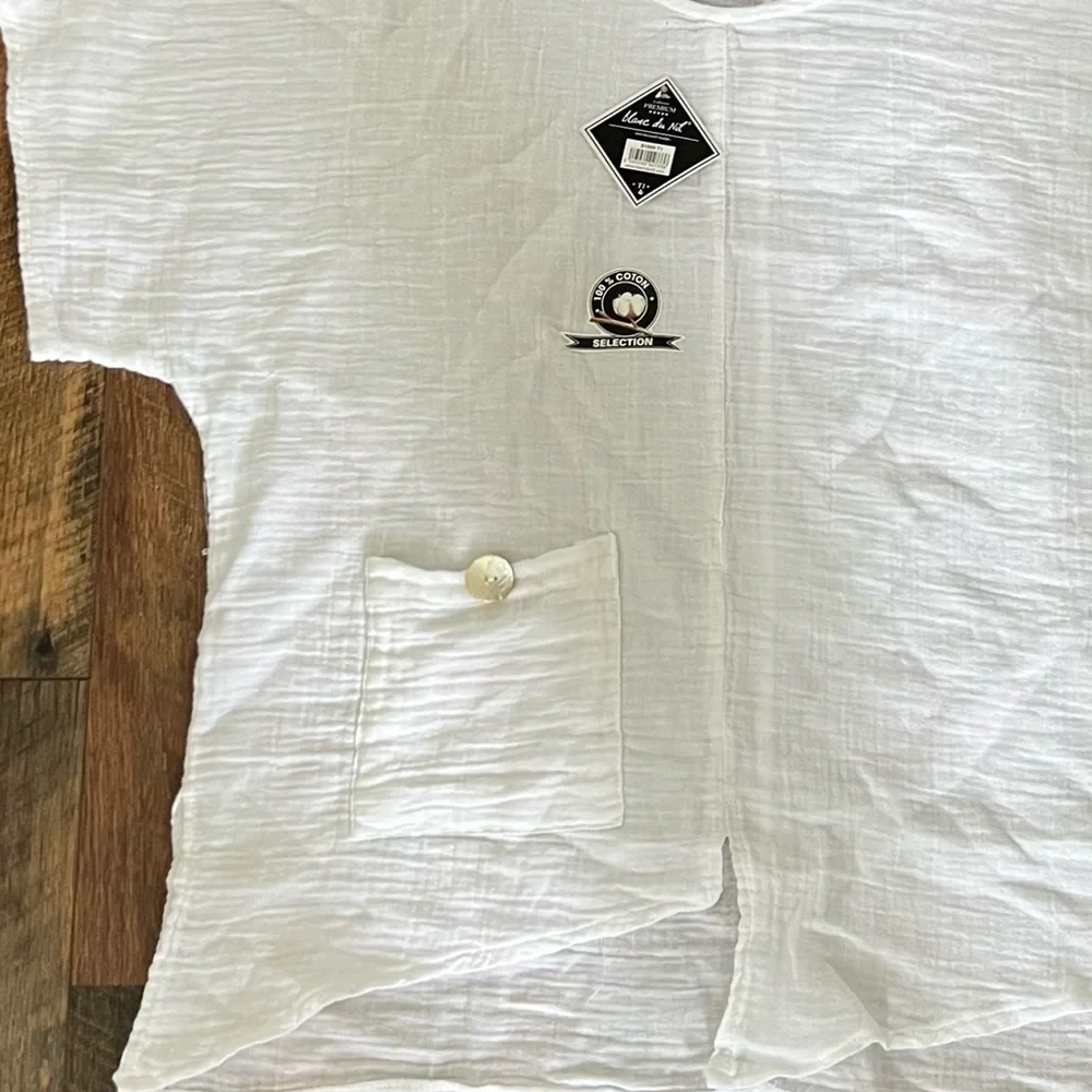 NWT Blanc du Nil Front Pocket Side Split Cotton Top - Picture 2 of 8